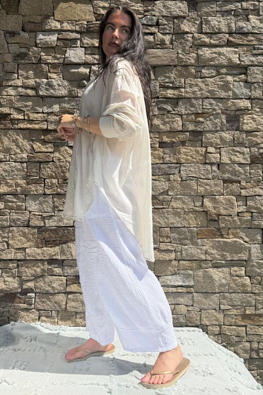 Shayle Indian Cotton Boyfriend Beach Shirt Stone
